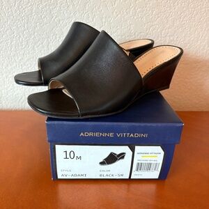 Adrienne Vittadini Adami Black Wedge Sandal, Size 10